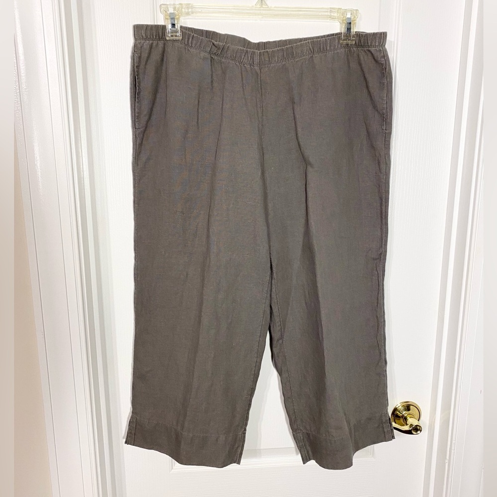 J.Jill LINEN Wide Leg Relaxed Fit Cropped Pants Taupe Sz M Petite